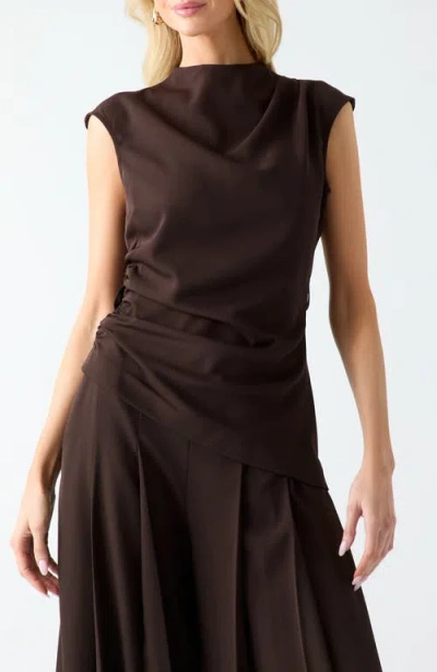 Marciano Kamila Ruched Mock Neck Top In Brown