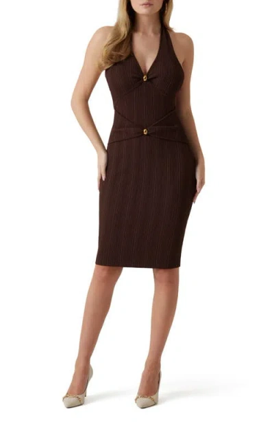 Marciano Kathleen Rib Halter Sweater Dress In Brown