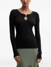 Marciano Keyhole Cut-out Ribbed Top In Black