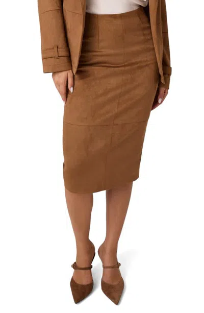 Marciano Layla Faux Suede Midi Skirt In Brown