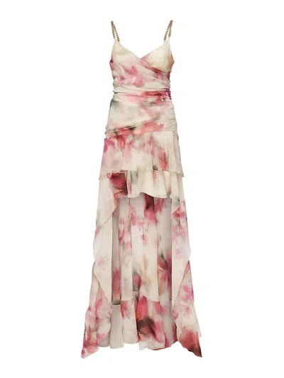 Marciano Long Floral Print Dress In Red