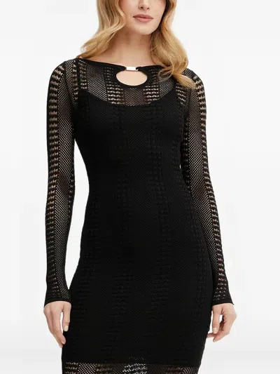 Marciano Long-sleeve Keyhole Midi Dress In Black