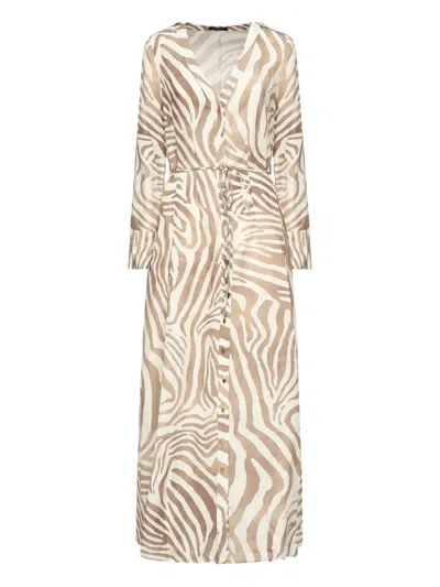 Marciano Maxi Zebra-print Button-front Dress In Multi