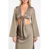 Marciano Monica Tie Front Satin Crop Top In Brown