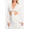 Marciano Monica Tie Front Satin Crop Top In White