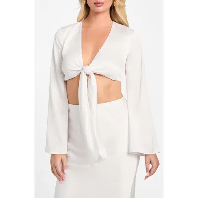 Marciano Monica Tie Front Satin Crop Top In White