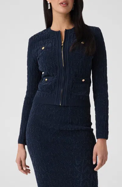 Marciano Naliya Logo Zip Cardigan In Daring Ocean