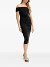 Marciano Off-shoulder Ruched Midi Dress In Black