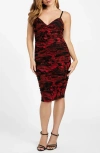 Marciano Passion Flower Ruched Mesh Body-con Dress In Red