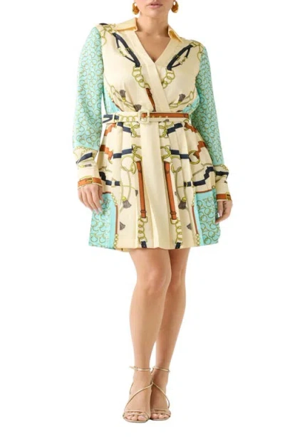 Marciano Print Wrap Mini Shirtdress In Neutral