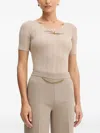 Marciano Ribbed Button-detail T-shirt In Neutral