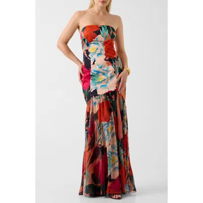 Marciano Roma Print Strapless Gown In Multi
