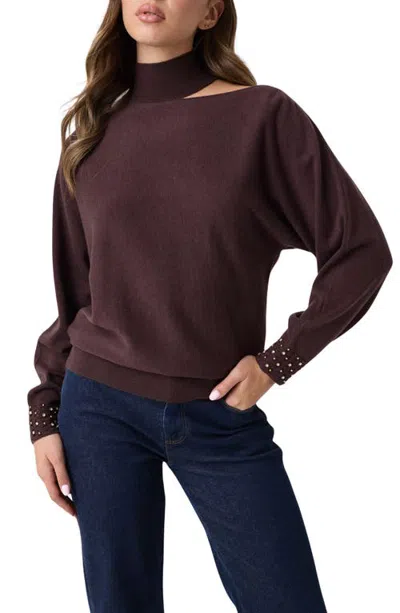 Marciano Romina Rhinestone Turtleneck Sweater In Dark Purple