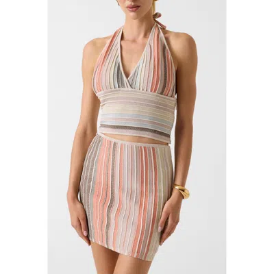 Marciano Rosy Stripe Metallic Knit Halter Neck Sweater In Multi