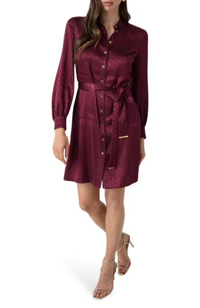 Marciano Sienna Belted Long Sleeve Shirt Dress In Burgundy
