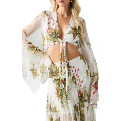 Marciano Tamia Print Bell Sleeve Crop Top In Multi