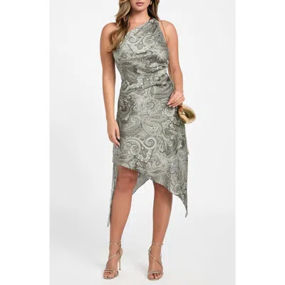 Marciano Treasure Paisley One-shoulder Asymmetric Hem Dress In Gray
