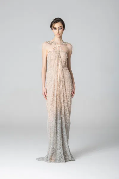 Marco & Maria Savona Tulle Gown In Beige
