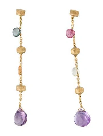 Pre-owned Marco Bicego 18k Amethyst, Garnet, Quartz & Tourmaline Paradise Drop Earrings In Multi