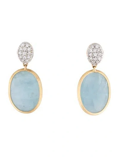 Pre-owned Marco Bicego 18k Aquamarine & Diamond Drop Earrings In Multicolor