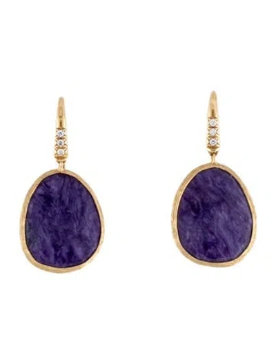 Pre-owned Marco Bicego 18k Charoite & Diamond Drop Earrings In Multicolor