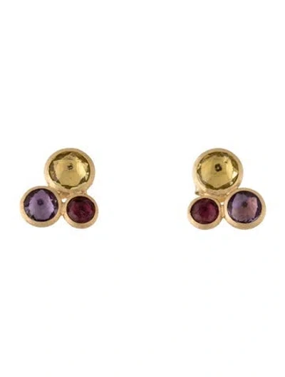 Pre-owned Marco Bicego 18k Citrine, Amethyst, & Tourmaline Three Stone Stud Earrings In Multicolor