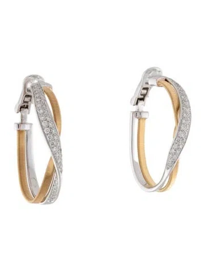 Pre-owned Marco Bicego 18k Diamond Marrakech Crossover Hoop Earrings In Multicolor