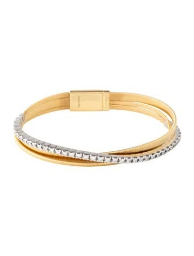 Pre-owned Marco Bicego 18k Diamond Three Strand Coil Bracelet, 6.75" In Multicolor