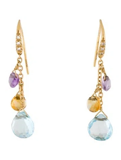 Pre-owned Marco Bicego 18k Diamond, Topaz, Amethyst & Citrine Paradise Drop Earrings In Multi