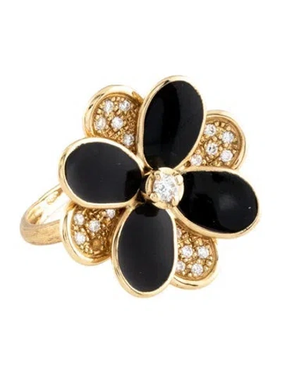 Pre-owned Marco Bicego 18k Enamel & Diamond Petali Ring In Black