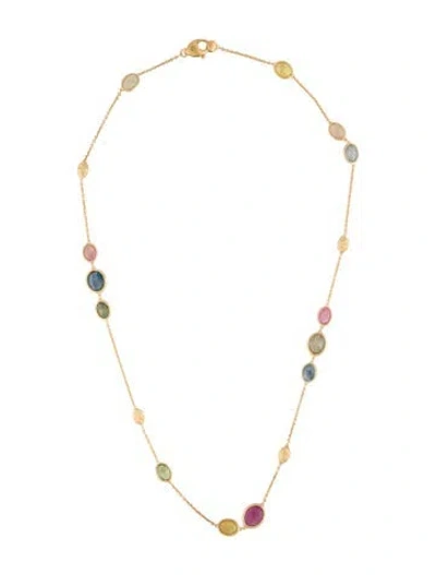 Pre-owned Marco Bicego 18k Glass Filled Ruby & Sapphire Station Necklace, 18" In Multicolor
