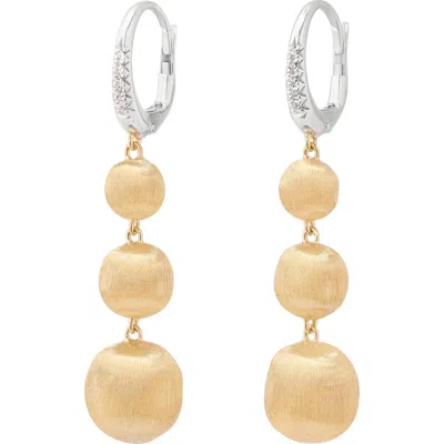 Marco Bicego 18k White & Yellow Gold Africa Diamond Textured Bead Triple Drop Earrings In 18k Yellow Gold