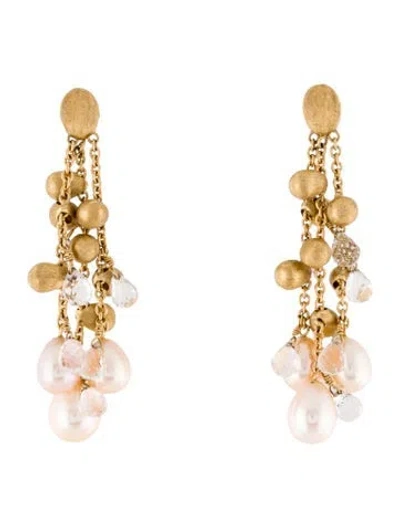 Pre-owned Marco Bicego 18k Pearl & Morganite Acapulco Triple Strand Drop Earrings In Multicolor