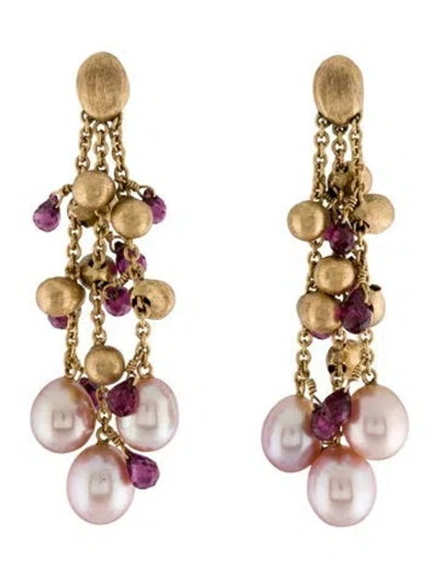 Pre-owned Marco Bicego 18k Pearl & Rhodolite Paradise Drop Earrings In Multi