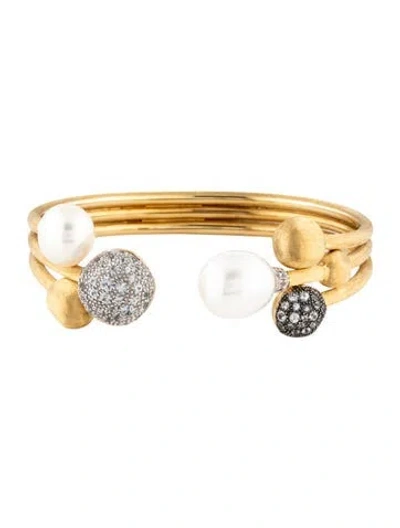 Pre-owned Marco Bicego 18k Pearl & Sapphire Africa Cuff, 6.75" In Multicolor