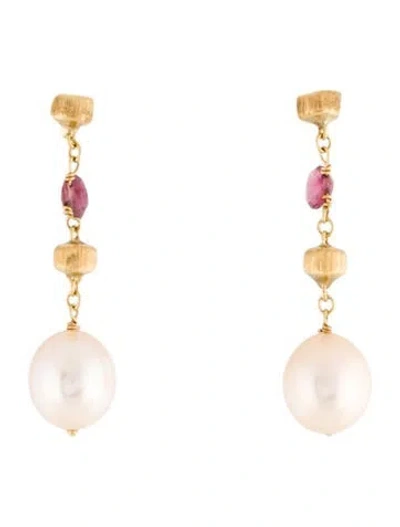 Pre-owned Marco Bicego 18k Pearl & Tourmaline Paradise Drop Earrings In Multi