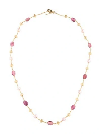 Pre-owned Marco Bicego 18k Pearl & Tourmaline Station Necklace, 16" In Multicolor