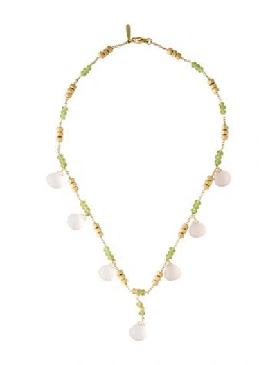 Pre-owned Marco Bicego 18k Rose Quartz & Peridot Lavalier Necklace, 16" In Multicolor