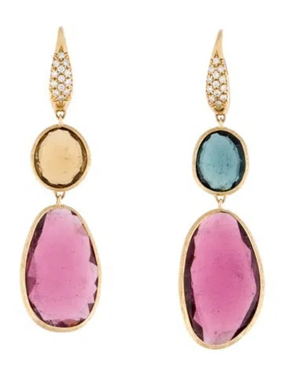 Pre-owned Marco Bicego 18k Tourmaline & Diamond Jaipur Double Drop Earrings In Multi