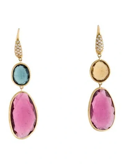 Pre-owned Marco Bicego 18k Tourmaline & Diamond Jaipur Double Drop Earrings In Multicolor