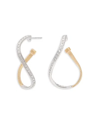 MARCO BICEGO 18K WHITE & YELLOW GOLD MARRAKECH DIAMOND SMALL TWIST HOOP EARRINGS