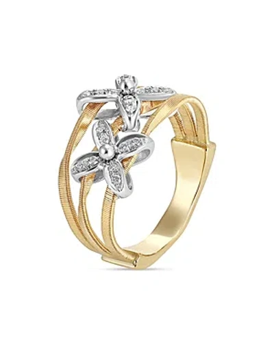 Marco Bicego 18k White & Yellow Gold Marrakech Onde Diamond Flower Triple Row Ring In Gold/white