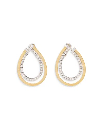 Marco Bicego 18k Yellow & White Gold Masai Diamond Pear Double Spiral Hoop Earrings In Gold/white