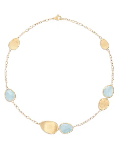 Marco Bicego 18k Yellow Gold Lunaria Aquamarine & Textured Petal Collar Necklace, 16.5