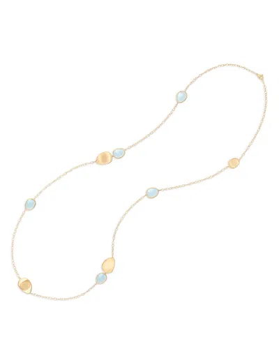Marco Bicego 18k Yellow Gold Lunaria Aquamarine & Textured Petal Long Statement Necklace, 39.25
