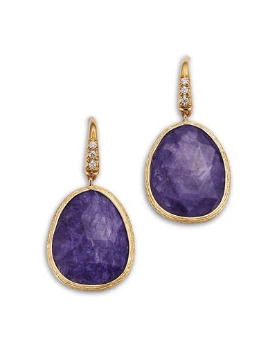 Marco Bicego 18k Yellow Gold Lunaria Color Charoite & Diamond Drop Earrings In Purple