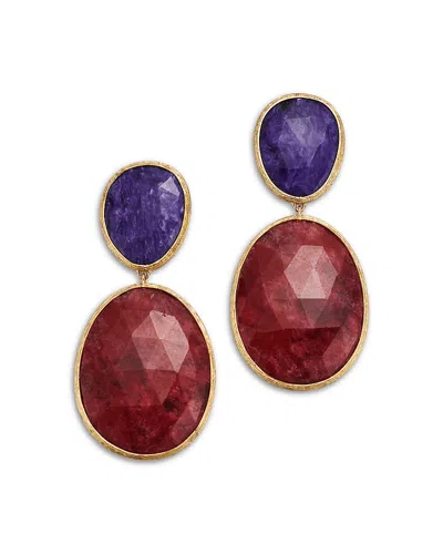 Marco Bicego 18k Yellow Gold Lunaria Color Thulite & Charoite Drop Earrings In Red