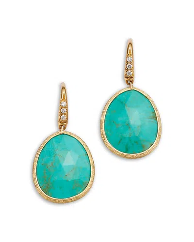 Marco Bicego 18k Yellow Gold Lunaria Color Turquoise & Diamond Drop Earrings In Burgundy