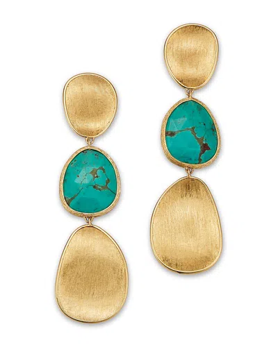 Marco Bicego 18k Yellow Gold Lunaria Color Turquoise & Textured Link Drop Earrings In Neutral