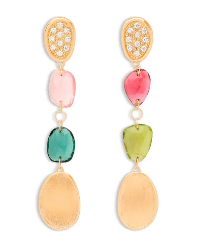 MARCO BICEGO 18K YELLOW GOLD LUNARIA TOURMALINE MULTICOLOR TOURMALINE & DIAMOND CLUSTER DROP EARRINGS